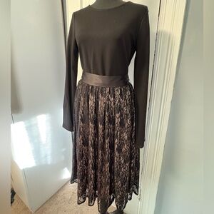 Elegant Black Lace Dress with Light Pink Lining